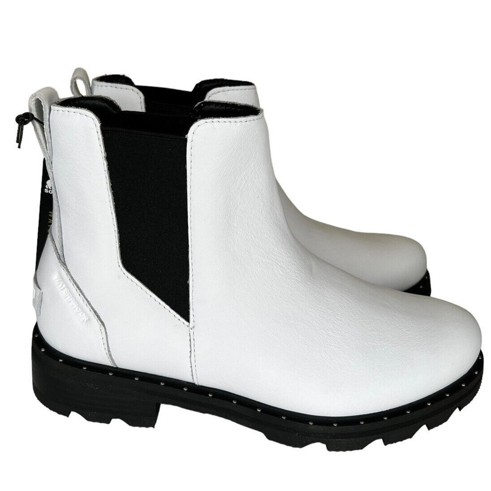 Sorel Chelsea Lennox Lug Sole Ankle Boots White Leather Women’s Size 9.5